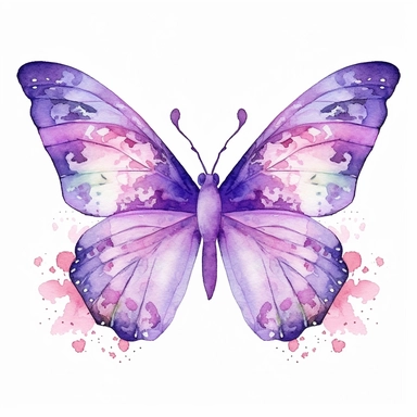 purple watercolour butterfly clipart, vector image