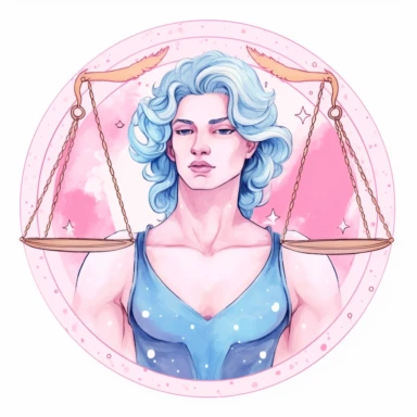 libra zodiac male clipart, pink and light blue, white background, no text