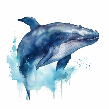 cute humpback whale, watercolour style, white background , clipart