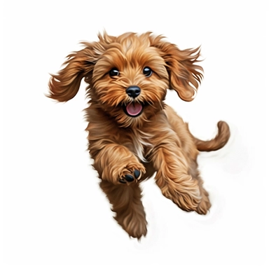 Cavoodle digital painting and drawing, clipart, full body, hyper - realistic animal illustration, childlike, free brushwork, white background, running