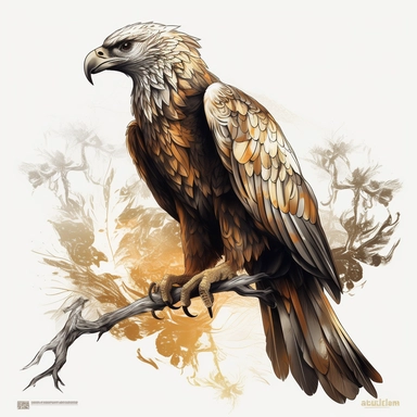 vector art, logo design, eagle standing on branch drawing, eagle standing on branch clipart, transparent background, 4k quality, flawless drawing , Alebrije, abstract, Illustrators, by Sabbas Apterus , no writing