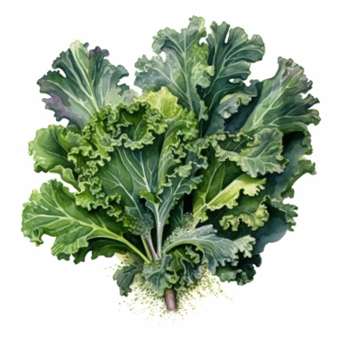 Kale in garden realistic detailed, watercolor clipart, vibrant colors, white background