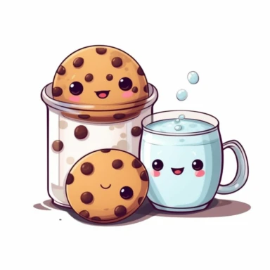 Cute and Kawaii Milk and Cookies Clipart on a White Background