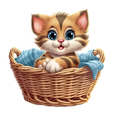 clipart, cute cat in basket, classic disney, no text