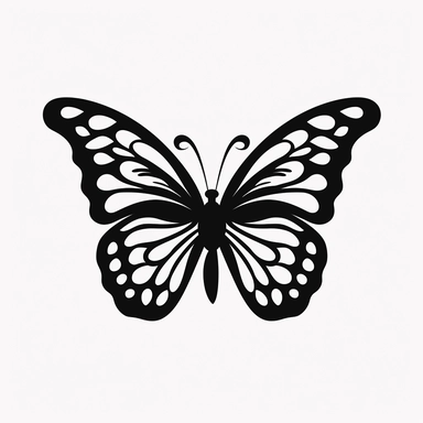 vector illustration, butterfly silhouette, svg, clipart, black outline, black and white, all white background, minimal