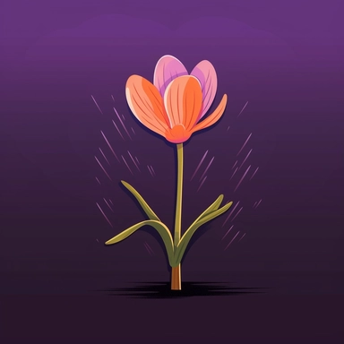 A cartoon of a single Crocus plant, vibrant colors, dark background, modern minimalist clipart