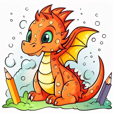 prehistoric fire dragon coloring pages | prehistoric fire dragon coloring pages free | baby fire dragon printable coloring clipart, in the style black and white, simplistic cartoon, uhd image, whimsical comic strip, dotted, with minimalist background