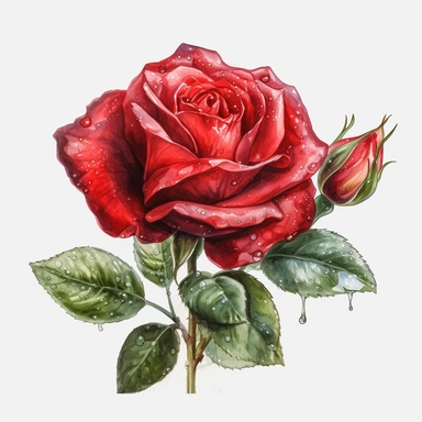 Realistic red rose, watercolor clipart, isolated white background, 32k