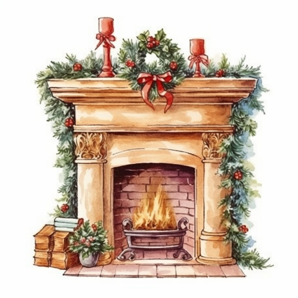 christmas fireplace clipart
