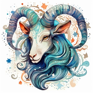 Clipart Capricorn zodiac sign ,stars, whimsical watercolor and fineliner ink,white background, transparent background hyper details, contour, vector
