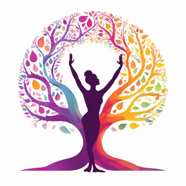 Develop a yoga clipart illustrating a yogi or yogini in a balancing mid-journey pose, symbolizing harmony and equilibrium. Include elements that represent the integration of mind, body, and spirit, such as a yin-yang symbol or a tree rooted in the earth. clipart, white background
