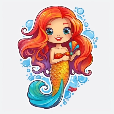 cute cartoon colourful mermaid clipart,stiker, white background,--no cut off edges