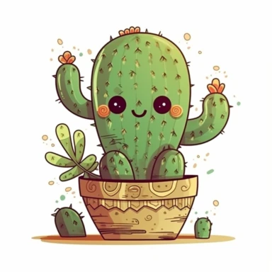 Mexican cactus, clipart design, super cute, isolated white background, high quality, 2d, vector, flat