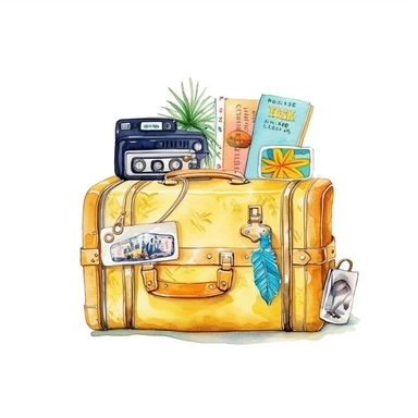 Travel Watercolor Clipart, credit card 19 yellow girly , single object,isolated on white background, highly detailed, hand painted watercolor illustration by Cath Kidston, Emma Bridgewater,white background for removing background--no text shadow font watermark