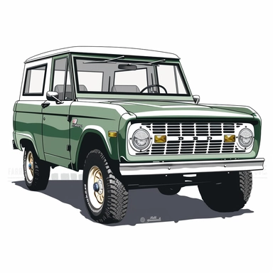 Style clipart, on a white background, vector, vector illustration, Holly Green, 1966 Ford Bronco Half Cab Pickup, svg