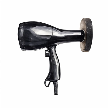 ella bailey watercolour illustration style simple black hairdryer, high definition, 8k, insanely detailed, fine detail, sharp focus, illustration, white background, isolated clipart