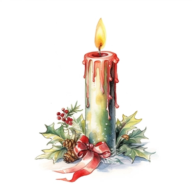 High details, watercolour, christmas candle, very high detail of image, clipart