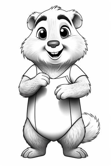 pixar beaver clipart, simple line art, isolated on white background, full body, stroke line art, monocromatic, for toddler coloring, 8k