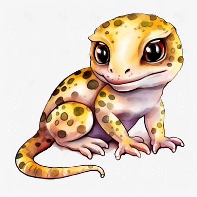 watercolor, Tribal & Boho Forest Animals a leopard gecko big eye kawaii png Full body realistic cartoon in 32K UHD cute. 15 cm thick outline. Black color. There was no shadow on the ground. 8k with realistic watercolors and detailed illustrations. PNG clipart, transparent white background