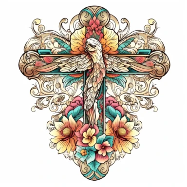beautiful cross clipart, contour, white background no jesus