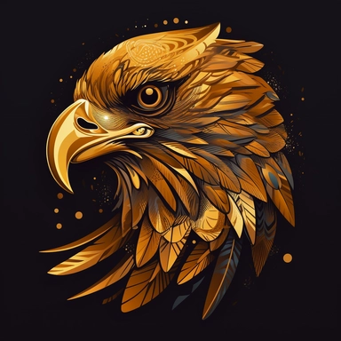 vector art, logo design, Golden Eagle drawing,Golden Eagle clipart, transparent background, 4k quality, flawless drawing , Alebrije, abstract, Illustrators, by Sabbas Apterus