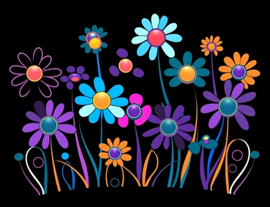 clipart flowers cliparts clipartflowers cliparts clipflowers clipart flowers clipart purple, in the style of stephen ormandy, dark cyan and blue, marguerite blasingame, childs drawing, 1970–present, jan berenstain, cross-processing/processed on a black background