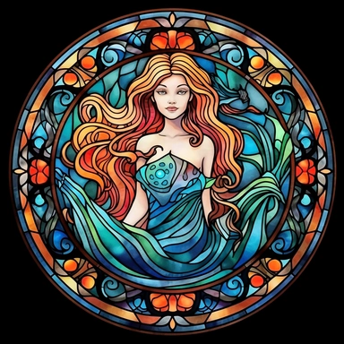 Stained Glass Watercolor Mermaid Mandala Clipart, black background, no text, no caption