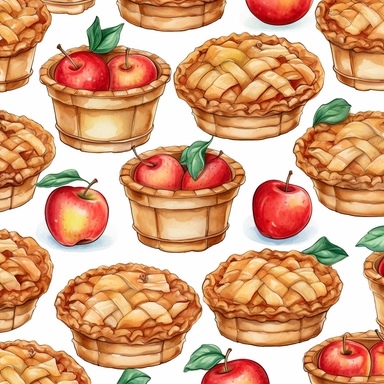 Apple pie repeating patterns full Whole Pie for wallpaper in watercolor in medieval cartoon grunge style clipart on white background