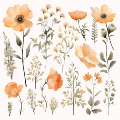 Light orange tone Watercolor Wild Floral clipart - Pre-made clipart