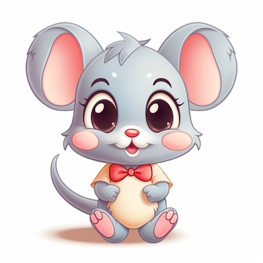 clipart, cute kawaii mouse isolated on a white background, cartoon style, chibi style, vector, 3D, no shadows