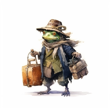 watercolor fairytale frog clipart, as it depicts the frog dressed as a farmer, transporting you to a world of farming folklore and inspiring imaginative storytelling filled with rural charm, 8k, fantasy style, white background