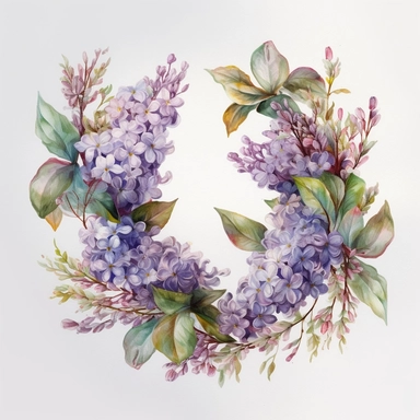 Watercolor Painting of beautiful multi - headed Lilac Wreath FLOWERS on white background DETAILED ILUSTRATION, Flora Design Patterns, Flemish Baroque by Rachel Ruysch, Behance, Rococo, Intricate Detailed, Soft Light Effect, Oil Paint Strokes, Light Academia Aesthetic Flowers, Lighting cinematic, all shown shimmering stamens, tyndall light, texture, colorful, 8k, fantasy, ray tracing, vivid, spectacular lighting, octane rendering, highly detailed, ultra - realistic, white background, clipart