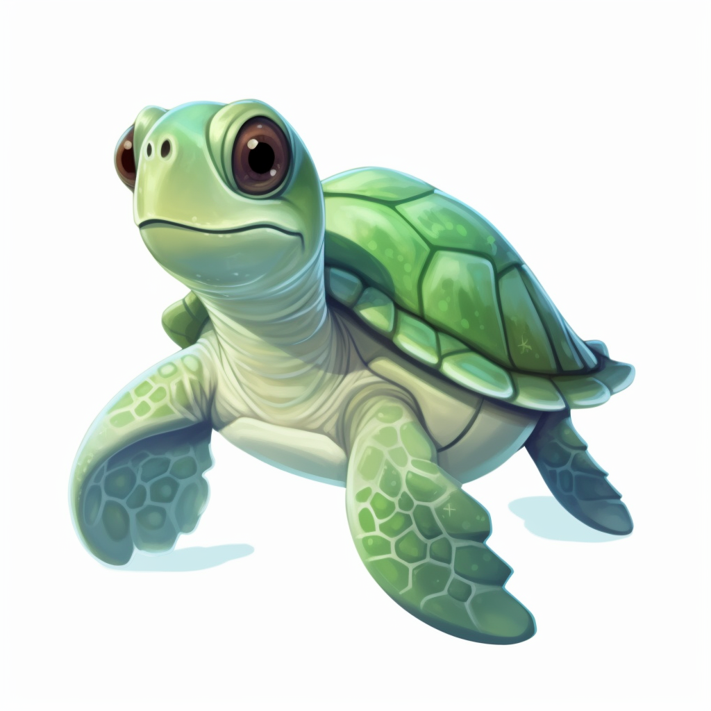 cute green sea turtle clipart, illustration by joe chou, white ...