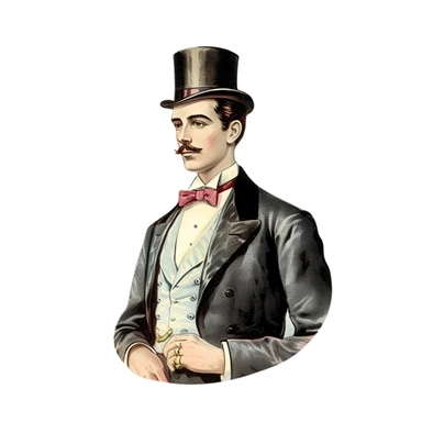 Vintage inviting card , dapper man,clip art,on white-background, 1800s