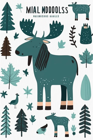 simplified Moose cliparts, simple shapes, no lines, no outlines, clipart most popular on etsy, featured on dribble, cartoon clipart, minimalist, computer vector graphic design clip art, watercolor illustration clipart, watercolour clipart, watercolor illlustration for kids and children, book illustration