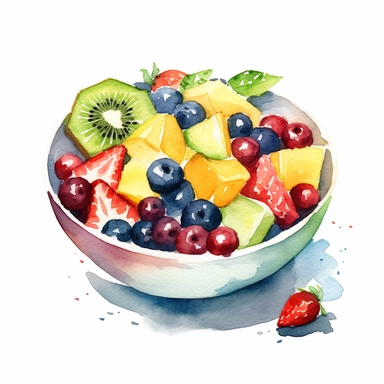 fruit salad watercolor clipart in white background