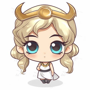 chibi greek goddess Artemis crescent MOON ON FOREHEAD clipart cartoon