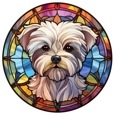 Stained Glass Maltese Dog Sublimation Clipart, Stained Glass Maltese Dog Portrait, Mandala background Stained Glass, Colorful Stained Glass, Suncatcher, Rainbow style of Stained glass, Colorful Stained Glass, Cricle Stained Glass, on white background