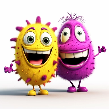 Pixar Clipart illustration cute friendly healthy in magenta and yellow and black on white background