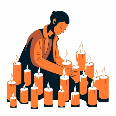 A minimal illustration of a candlelight vigil, flat colors, on a white background, clipart, thick lines.