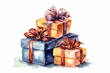 holiday christmas gifts, watercolor clipart