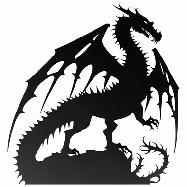 a free print dragon silhouette on clipart, full body, black and white