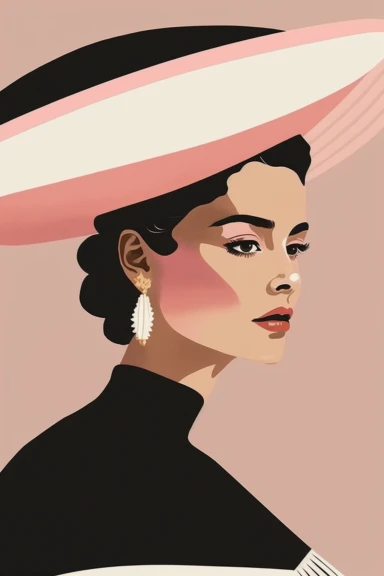 <https://s.mj.run/VafKh_OyowI> Mary Blair style, minimalistic nordic style single clipart, single black traditional mexican fashion model portrait with sombrero, minimalistic pastel pink color palette,