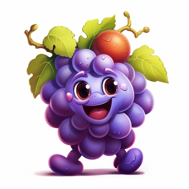 cute one Grapes Clipart cartoon realistic white background