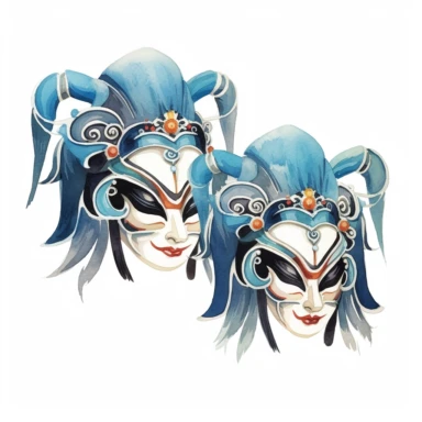 a China Peking Opera Masks in the style of watercolour clipart with detailed brush strokes