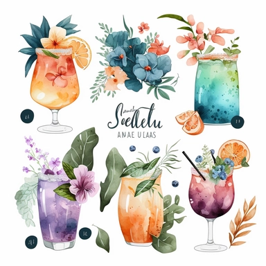 Aquarell magische Cocktails Clipart, Cocktail Clip Art Aquarell, alkoholische Getränke Clipart, Drink Bar Menü, Floral Cocktails png