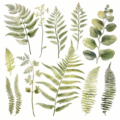Clipart, vintage, watercolor, Cibotium Glaucum Fern, botanical illustration, hand drawn, texture