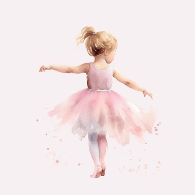 Little cute girl, ballerina, watercolor, clipart, pink wearing, realistic, making dance moves