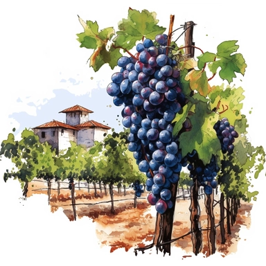 a Winery grapevines e in the style of watercolour clipart with detailed brush strokes