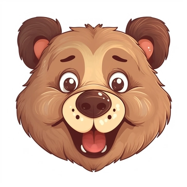 fantasy happy cute bear face, cartoon, clipart, mascot, isolated on white background
